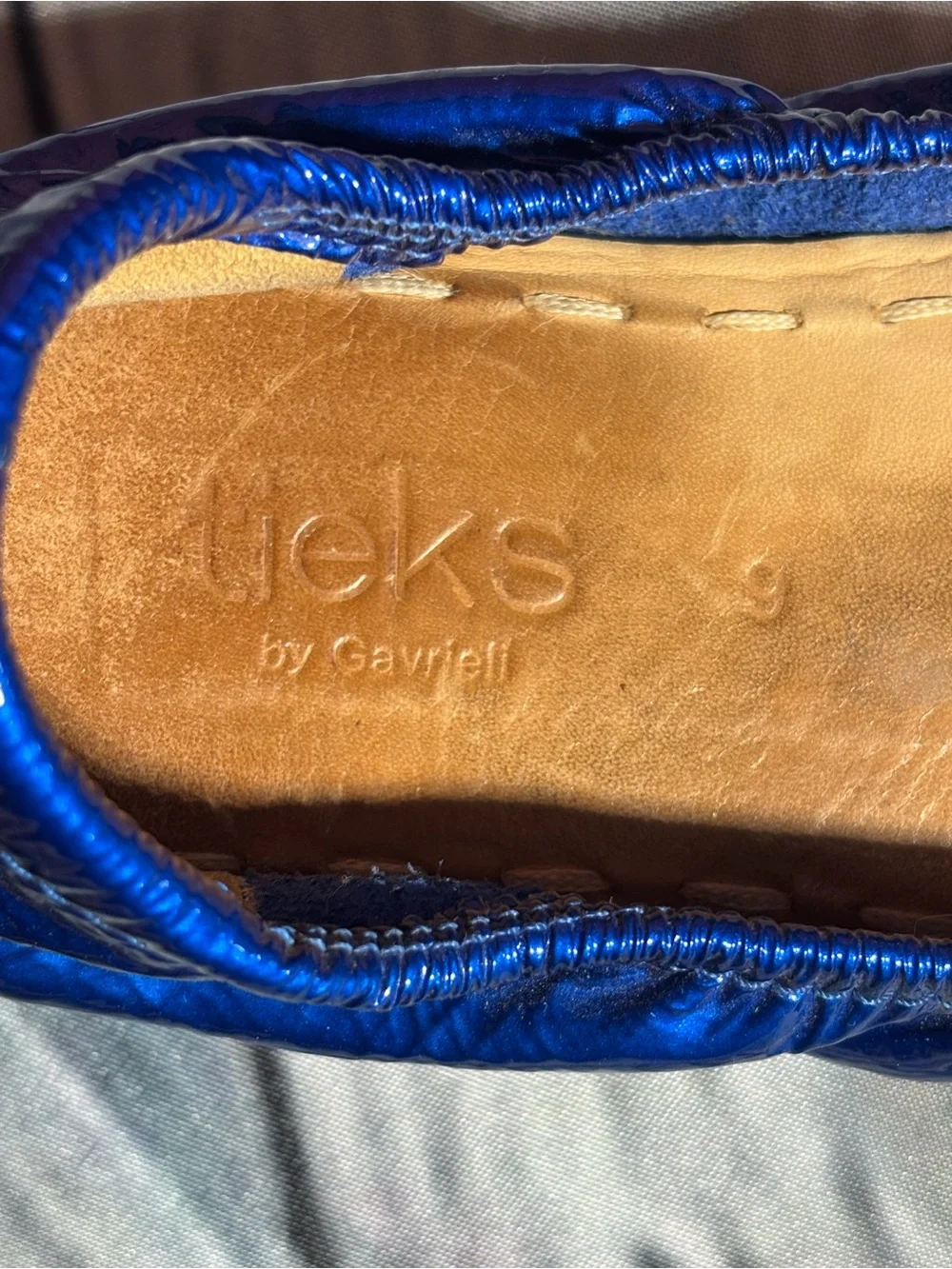TIEKS Blue Metallic Foldable Ballet Flats with Teal Soles